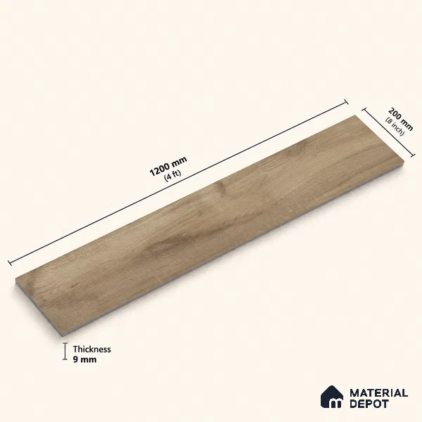 Wooden Look Floor Tile TL 10892 B Elango Wood Brown 4 ft x 8 inc Matte Finish Vitrified Tile - 9 mm | 7 Random Design | Suitable For Living Room, Bedroom & Dining Area | 2-3 mm Spacer is Mandatory