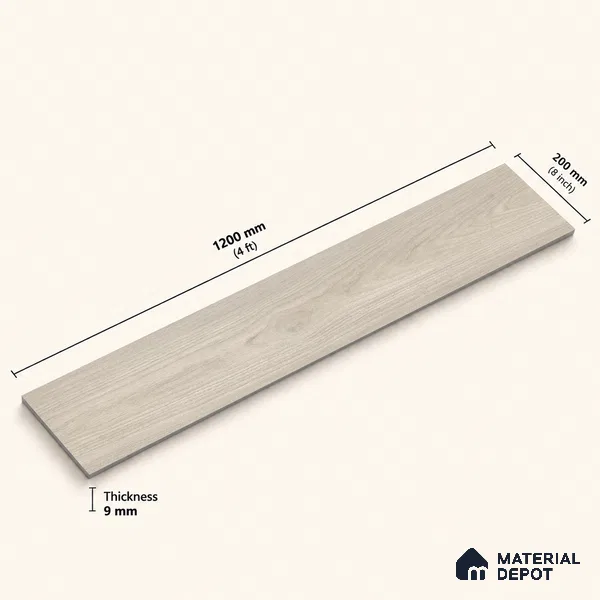 Wooden Look Floor Tile TL 10893 Canary Wood Silver 4 ft x 8 inc Matte Finish Vitrified Tile - 9 mm | 6 Random Design | Suitable For Living Room, Bedroom & Dining Area | 2-3 mm Spacer is Mandatory