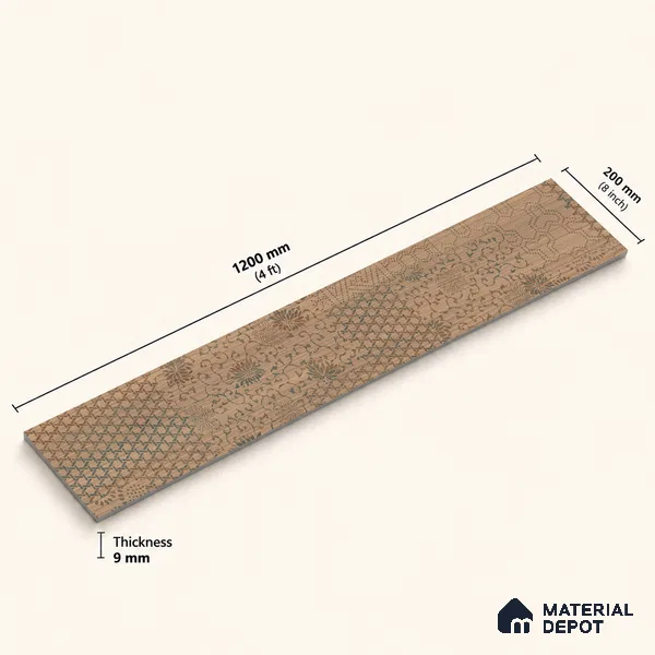 Wooden Look Floor Tile TL 10894 B Skewed Wood Natural Decor 4 ft x 8 inc Matte Finish Vitrified Tile - 9 mm | 4 Random Design | Suitable For Living Room, Bedroom & Dining Area | 2-3 mm Spacer is Mandatory