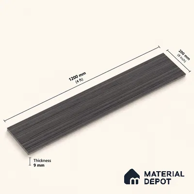 Wooden Look Floor Tile TL 10895 B Striated Wood Charcoal 4 ft x 8 inc Matte Finish Vitrified Tile - 9 mm | 5 Random Design | Suitable For Living Room, Bedroom & Dining Area | 2-3 mm Spacer is Mandatory