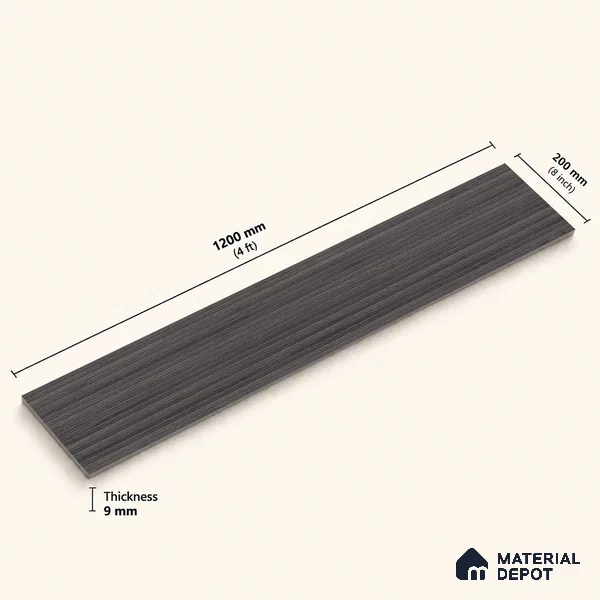 Wooden Look Floor Tile TL 10895 B Striated Wood Charcoal 4 ft x 8 inc Matte Finish Vitrified Tile - 9 mm | 5 Random Design | Suitable For Living Room, Bedroom & Dining Area | 2-3 mm Spacer is Mandatory