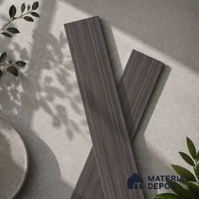 Wooden Look Floor Tile TL 10895 B Striated Wood Charcoal 4 ft x 8 inc Matte Finish Vitrified Tile - 9 mm | 5 Random Design | Suitable For Living Room, Bedroom & Dining Area | 2-3 mm Spacer is Mandatory