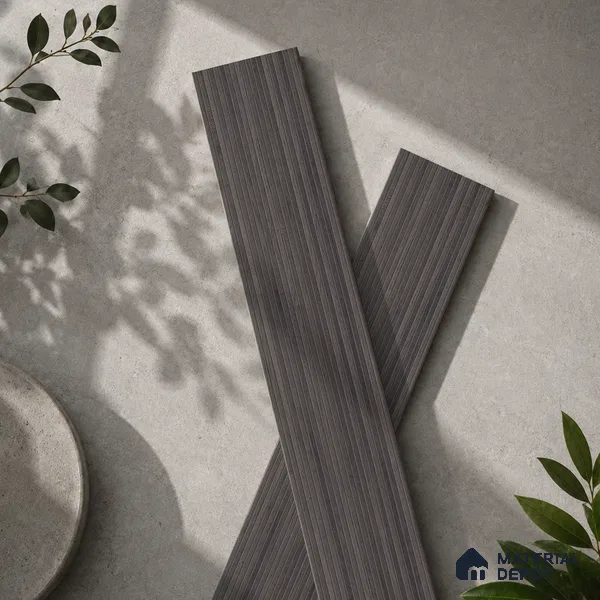 Wooden Look Floor Tile TL 10895 B Striated Wood Charcoal 4 ft x 8 inc Matte Finish Vitrified Tile - 9 mm | 5 Random Design | Suitable For Living Room, Bedroom & Dining Area | 2-3 mm Spacer is Mandatory