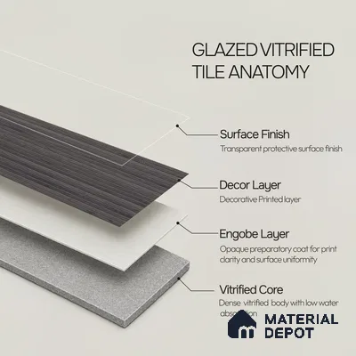 Wooden Look Floor Tile TL 10895 B Striated Wood Charcoal 4 ft x 8 inc Matte Finish Vitrified Tile - 9 mm | 5 Random Design | Suitable For Living Room, Bedroom & Dining Area | 2-3 mm Spacer is Mandatory