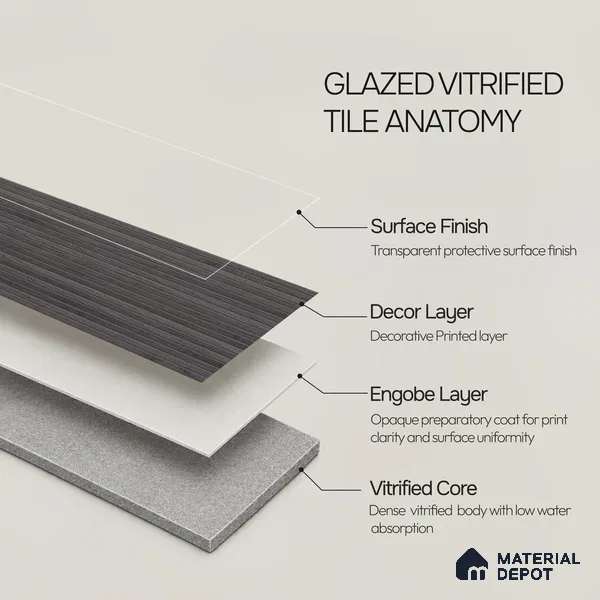 Wooden Look Floor Tile TL 10895 B Striated Wood Charcoal 4 ft x 8 inc Matte Finish Vitrified Tile - 9 mm | 5 Random Design | Suitable For Living Room, Bedroom & Dining Area | 2-3 mm Spacer is Mandatory