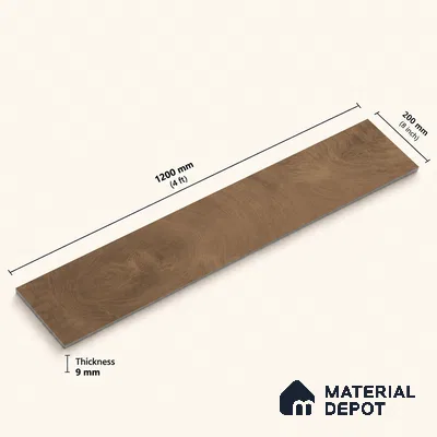 Wooden Look Floor Tile TL 10897 Oxford Cognac 4 ft x 8 inc Matte Finish Vitrified Tile - 9 mm | 6 Random Design | Suitable For Living Room, Bedroom & Dining Area | 2-3 mm Spacer is Mandatory