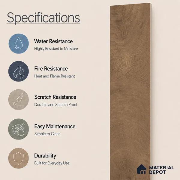 Wooden Look Floor Tile TL 10897 Oxford Cognac 4 ft x 8 inc Matte Finish Vitrified Tile - 9 mm | 6 Random Design | Suitable For Living Room, Bedroom & Dining Area | 2-3 mm Spacer is Mandatory