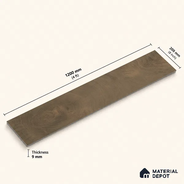 Wooden Look Floor Tile TL 10897 B Oxford Walnut 4 ft x 8 inc Matte Finish Vitrified Tile - 9 mm | 6 Random Design | Suitable For Living Room, Bedroom & Dining Area | 2-3 mm Spacer is Mandatory