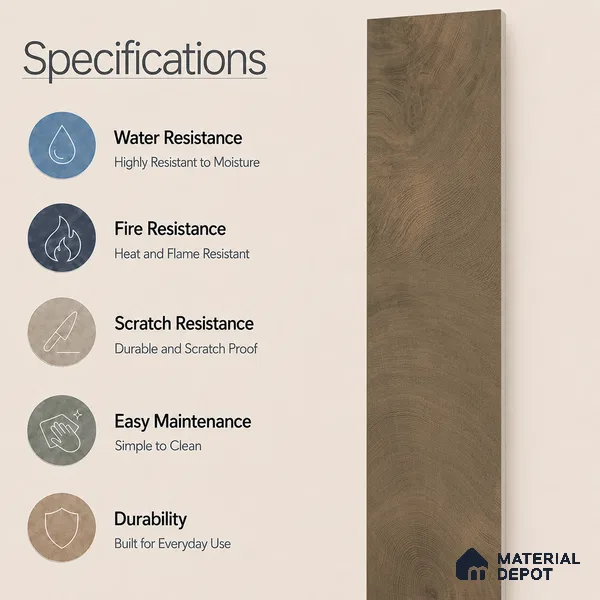 Wooden Look Floor Tile TL 10897 B Oxford Walnut 4 ft x 8 inc Matte Finish Vitrified Tile - 9 mm | 6 Random Design | Suitable For Living Room, Bedroom & Dining Area | 2-3 mm Spacer is Mandatory