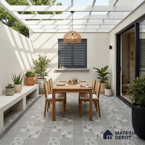Patterned Look Floor Tile TL 10902 Tive Lightgrey Decore 2 ft x 2 ft Fusion Carving Matte Finish Vitrified Tile - 9 mm | 2 Random Design | Suitable For Bathroom, Terrace & Balcony | Please Expect a Slight Variation of Pattern