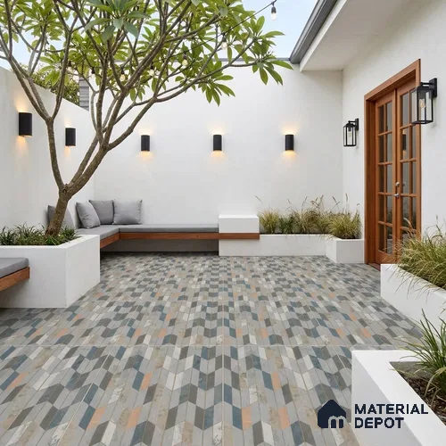 Patterned Look Floor Tile TL 10903 Zigedge Decore 2 ft x 2 ft Fusion Carving Matte Finish Vitrified Tile - 9 mm | 2 Random Design | Suitable For Bathroom, Terrace & Balcony | Please Expect a Slight Variation of Pattern