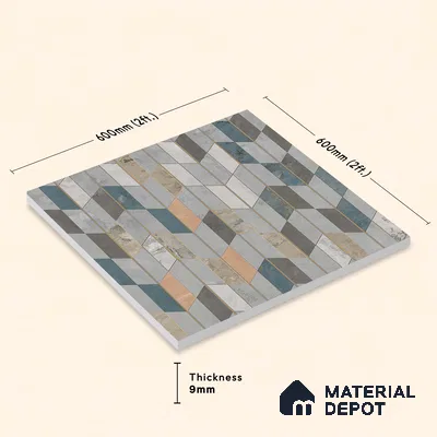Patterned Look Floor Tile TL 10903 Zigedge Decore 2 ft x 2 ft Fusion Carving Matte Finish Vitrified Tile - 9 mm | 2 Random Design | Suitable For Bathroom, Terrace & Balcony | Please Expect a Slight Variation of Pattern