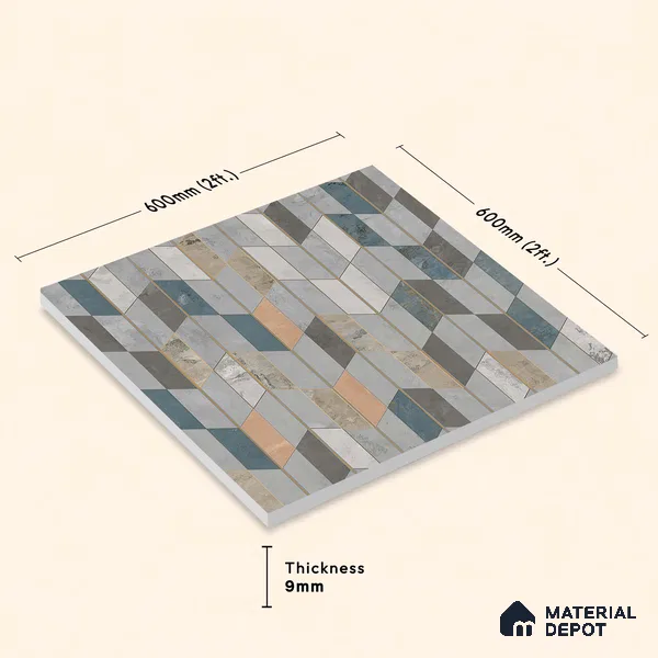 Patterned Look Floor Tile TL 10903 Zigedge Decore 2 ft x 2 ft Fusion Carving Matte Finish Vitrified Tile - 9 mm | 2 Random Design | Suitable For Bathroom, Terrace & Balcony | Please Expect a Slight Variation of Pattern