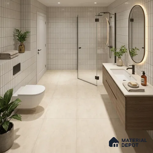 Stone Look Floor Tile TL 10904 B Kleoz Beige 2 ft x 2 ft Gritty Finish Vitrified Tile - 9 mm | 6 Random Design | Suitable For Bathroom, Terrace & Balcony