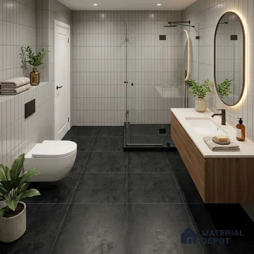 Stone Look Floor Tile TL 10904 H Kleoz Nero 2 ft x 2 ft Gritty Finish Vitrified Tile - 9 mm | 6 Random Design | Suitable For Bathroom, Terrace & Balcony