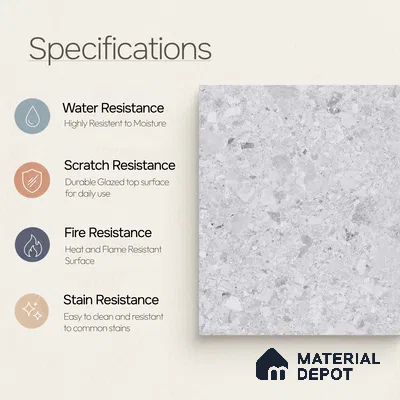 Terrazzo Wall & Floor Tile TL 10905 Confetti Terazzo Bianco 2 ft x 2 ft Matte Finish Vitrified Tile - 9 mm | 8 Random Design | Suitable For Living Room, Bathroom, Kitchen