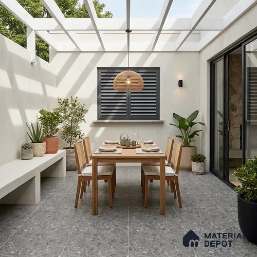 Terrazzo Wall & Floor Tile TL 10905 B Confetti Terazzo Grey 2 ft x 2 ft Matte Finish Vitrified Tile - 9 mm | 8 Random Design | Suitable For Bathroom, Terrace & Balcony