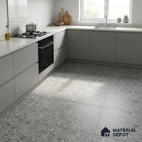 Terrazzo Wall & Floor Tile TL 10905 B Confetti Terazzo Grey 2 ft x 2 ft Matte Finish Vitrified Tile - 9 mm | 8 Random Design | Suitable For Bathroom, Terrace & Balcony