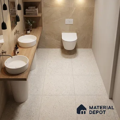 Terrazzo Wall & Floor Tile TL 10914 Teraza Silver 2 ft x 2 ft Matte Finish Vitrified Parking Tile - 12 mm | 12 Random Design | Suitable For Bathroom, Balcony, Courtyard