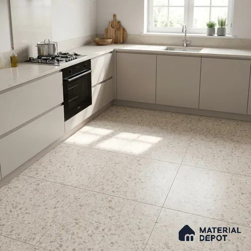 Terrazzo Wall & Floor Tile TL 10914 Teraza Silver 2 ft x 2 ft Matte Finish Vitrified Parking Tile - 12 mm | 12 Random Design | Suitable For Bathroom, Balcony, Courtyard