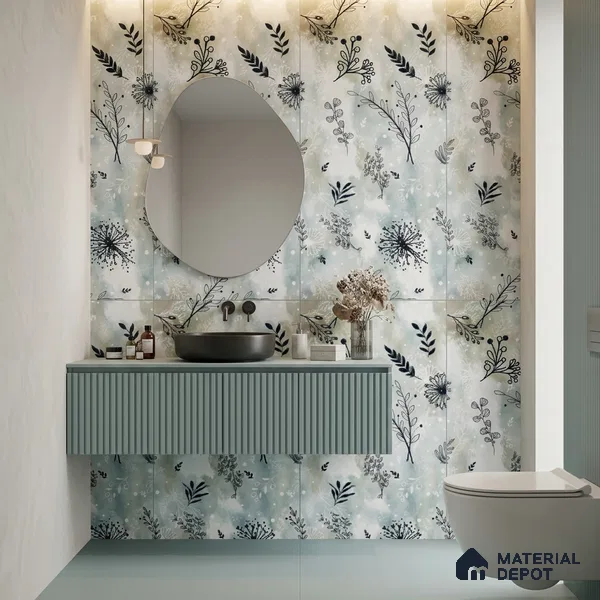 Floral Look Wall Tile TL 10923 Domain Green Decore 4 ft x 2 ft Glue Matte Finish Vitrified Tile - 9 mm | Suitable for Bathroom, Accent/Feature Wall, Dining Area