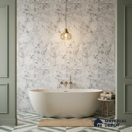 Floral Look Wall Tile TL 10927 Nairobi Florangle White Decore 4 ft x 2 ft Glue Matte Finish Vitrified Tile - 9 mm | Suitable for Bathroom, Accent/Feature Wall, Dining Area