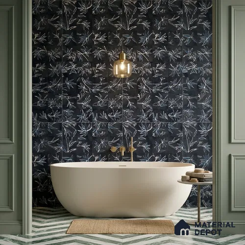 Tropical Wall Tile TL 10942 Greenish Leaf Decore 4 ft x 2 ft Matte Finish Vitrified Tile - 9 mm | Suitable for Bathroom, Accent/Feature Wall, Dining Area
