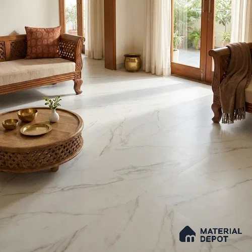 Marble Look Wall & Floor TL 10945 Palido White Glit 6 ft x 4 ft Fusion Carving Matte Finish Large Formate Vitrified Tile - 9 mm | 4 Random Design | Suitable For Living Room, Bedroom, Kitchen, Office & Dining | Adhesive and Spacers Must be Used During Installation