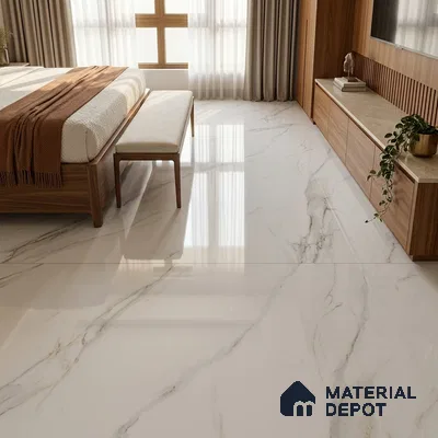 Marble Wall & Floor Tile TL 10945 B White 6 ft x 4 ft Glossy Finish Vitrified Tile - 9 mm | 4 Random Designs | Suitable For Living Room, Bedroom, Bathroom | Adhesive and Spacers Must be Used During Installation