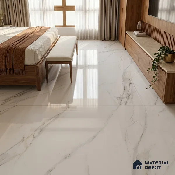 Marble Wall & Floor Tile TL 10945 B White 6 ft x 4 ft Glossy Finish Vitrified Tile - 9 mm | 4 Random Designs | Suitable For Living Room, Bedroom, Bathroom | Adhesive and Spacers Must be Used During Installation