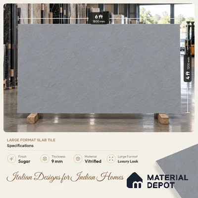 Stone Look Wall & Floor TL 10946 Cemexa Grey 6 ft x 4 ft Gritty Finish Large Format Vitrified Tile - 9 mm | 2 Random Design | Suitable For Living Room, Bedroom, Kitchen, Office & Dining | Adhesive and Spacers Must be Used During Installation