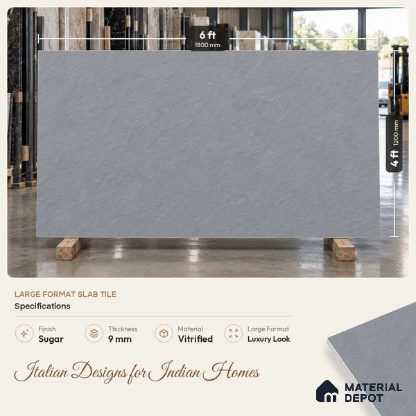 Stone Look Wall & Floor TL 10946 Cemexa Grey 6 ft x 4 ft Gritty Finish Large Format Vitrified Tile - 9 mm | 2 Random Design | Suitable For Living Room, Bedroom, Kitchen, Office & Dining | Adhesive and Spacers Must be Used During Installation