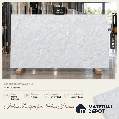 Marble Look Wall & Floor TL 10947 Barattini Claro Glit 6 ft x 4 ft Fusion Carving Matte Finish Large Formate Vitrified Tile - 9 mm | 3 Random Design | Suitable For Living Room, Bedroom, Kitchen, Office & Dining | Adhesive and Spacers Must be Used During Installation