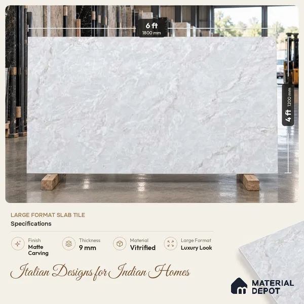 Marble Look Wall & Floor TL 10947 Barattini Claro Glit 6 ft x 4 ft Fusion Carving Matte Finish Large Formate Vitrified Tile - 9 mm | 3 Random Design | Suitable For Living Room, Bedroom, Kitchen, Office & Dining | Adhesive and Spacers Must be Used During Installation