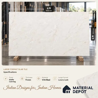 Marble Wall & Floor Tile TL 10948 White 6 ft x 4 ft Matte Carving Finish Vitrified Tile - 9 mm | 3 Random Designs | Suitable For Living Room, Bedroom, Dining Area, Kitchen | Adhesive and Spacers Must be Used During Installation