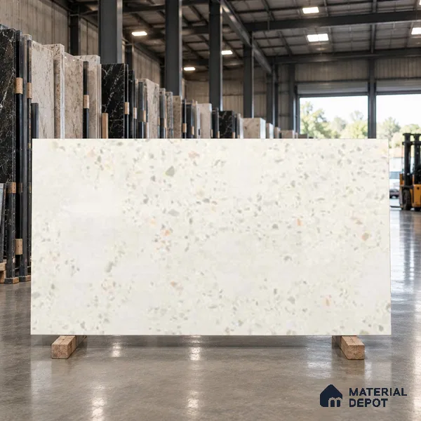 Large Format Terrazzo Wall & Floor TL 10949 Trieste Beige 6 ft x 4 ft Matte Finish Vitrified Tile - 9 mm | 2 Random Design | Suitable For Living Room, Bedroom, Office & Dining | Adhesive and Spacers Must be Used During Installation