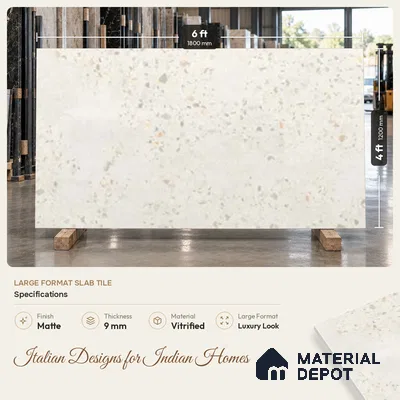 Large Format Terrazzo Wall & Floor TL 10949 Trieste Beige 6 ft x 4 ft Matte Finish Vitrified Tile - 9 mm | 2 Random Design | Suitable For Living Room, Bedroom, Office & Dining | Adhesive and Spacers Must be Used During Installation