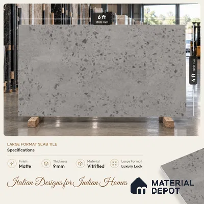 Large Format Terrazzo Wall & Floor TL 10949 B Trieste Grey 6 ft x 4 ft Matte Finish Vitrified Tile - 9 mm | 2 Random Design | Suitable For Living Room, Bedroom, Office & Dining | Adhesive and Spacers Must be Used During Installation