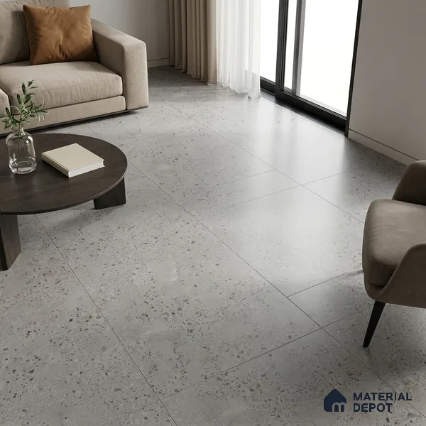 Large Format Terrazzo Wall & Floor TL 10949 B Trieste Grey 6 ft x 4 ft Matte Finish Vitrified Tile - 9 mm | 2 Random Design | Suitable For Living Room, Bedroom, Office & Dining | Adhesive and Spacers Must be Used During Installation