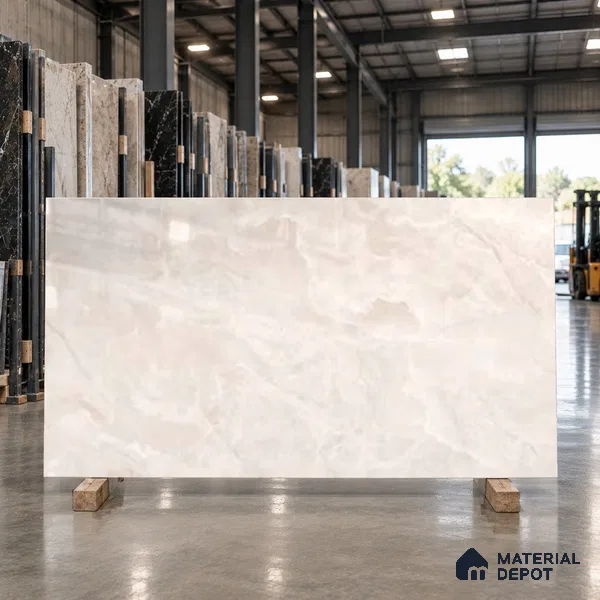 Marble Onyx Wall & Floor Tile TL 10950 Cream 6 ft x 4 ft Glossy Finish Vitrified Tile - 9 mm | 3 Random Designs | Suitable For Living Room, Bedroom, Bathroom | Adhesive and Spacers Must be Used During Installation