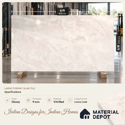Marble Onyx Wall & Floor Tile TL 10950 Cream 6 ft x 4 ft Glossy Finish Vitrified Tile - 9 mm | 3 Random Designs | Suitable For Living Room, Bedroom, Bathroom | Adhesive and Spacers Must be Used During Installation