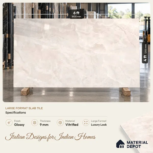 Marble Onyx Wall & Floor Tile TL 10950 Cream 6 ft x 4 ft Glossy Finish Vitrified Tile - 9 mm | 3 Random Designs | Suitable For Living Room, Bedroom, Bathroom | Adhesive and Spacers Must be Used During Installation
