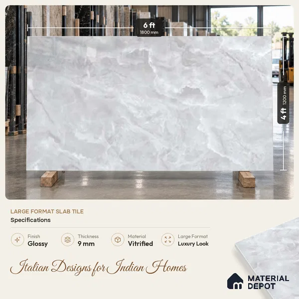 Marble Look Wall & Floor TL 10950 B Midtown Onyx Steel 6 ft x 4 ft Infinia Finish Large Formate Vitrified Tile - 9 mm | 3 Random Design | Suitable For Living Room, Bedroom, Kitchen, Office & Dining | Adhesive and Spacers Must be Used During Installation