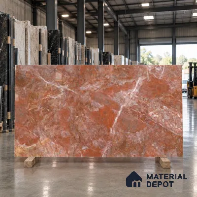Marble Look Wall & Floor TL 10952 Rosso Levanto 6 ft x 4 ft Glamour Finish Large Formate Vitrified Tile - 9 mm | 3 Random Design | Suitable For Living Room, Bedroom, Kitchen, Office & Dining | Adhesive and Spacers Must be Used During Installation