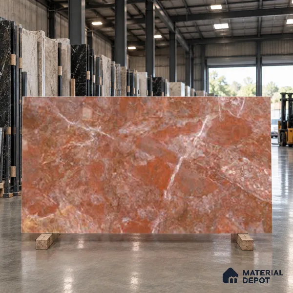 Marble Look Wall & Floor TL 10952 Rosso Levanto 6 ft x 4 ft Glamour Finish Large Formate Vitrified Tile - 9 mm | 3 Random Design | Suitable For Living Room, Bedroom, Kitchen, Office & Dining | Adhesive and Spacers Must be Used During Installation