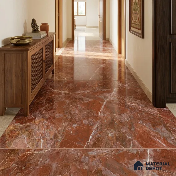 Marble Look Wall & Floor TL 10952 Rosso Levanto 6 ft x 4 ft Glamour Finish Large Formate Vitrified Tile - 9 mm | 3 Random Design | Suitable For Living Room, Bedroom, Kitchen, Office & Dining | Adhesive and Spacers Must be Used During Installation