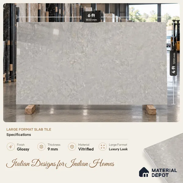 Stone Look Wall & Floor TL 10953 Belve Grey 6 ft x 4 ft Infinia Finish Large Formate Vitrified Tile - 9 mm | 3 Random Design | Suitable For Living Room, Bedroom, Kitchen, Office & Dining | Adhesive and Spacers Must be Used During Installation