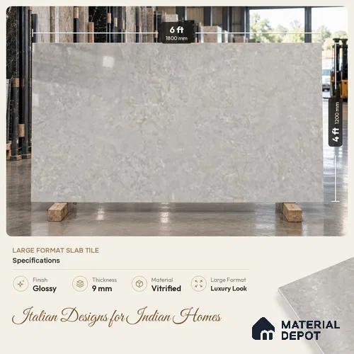 Stone Look Wall & Floor TL 10953 Belve Grey 6 ft x 4 ft Infinia Finish Large Formate Vitrified Tile - 9 mm | 3 Random Design | Suitable For Living Room, Bedroom, Kitchen, Office & Dining | Adhesive and Spacers Must be Used During Installation