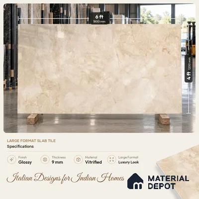 Marble Look Wall & Floor TL 10954 Fossil Caramel 6 ft x 4 ft Infinia Finish Large Formate Vitrified Tile - 9 mm | 3 Random Design | Suitable For Living Room, Bedroom, Kitchen, Office & Dining | Adhesive and Spacers Must be Used During Installation