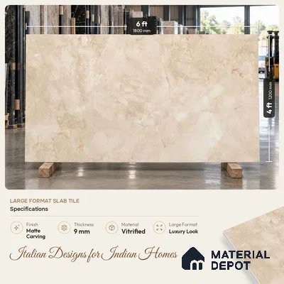 Marble Wall & Floor Tile TL 10954 B Cream 6 ft x 4 ft Matte Carving Finish Vitrified Tile - 9 mm | 3 Random Designs | Suitable For Living Room, Bedroom, Dining Area, Kitchen | Adhesive and Spacers Must be Used During Installation